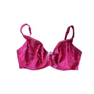 Victorias Secret Sz 36DDD Full Coverage Lace Bra Red‎ Floral Feminine